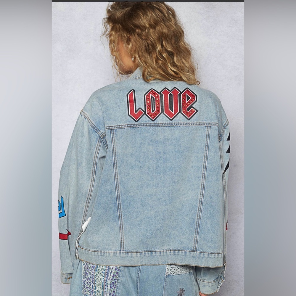 POL SMJ408 HOST PICK 🎉🎉🎉Denim Jacket with Colorful Patches - Picture 3 of 10